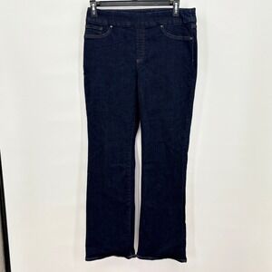 Chico's Pull On Slim Boot Jeans Womens 1R US‎ 8R Dark Indigo Blue Stretch Denim